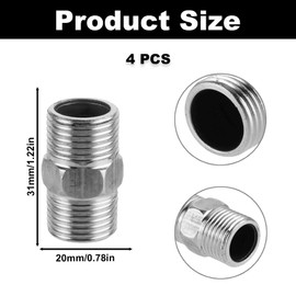 4PCS Shower Hose Extension Connectors, G1/2 to G1/2 Shower Connector Adapter, Stainless Steel Hose Adapter for Extra Long Nipple Used to Connect Two