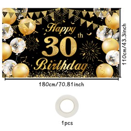 30th Birthday Banner Black Gold Birthday Banner for Men Women Background Banner for 30 Years Party Decoration