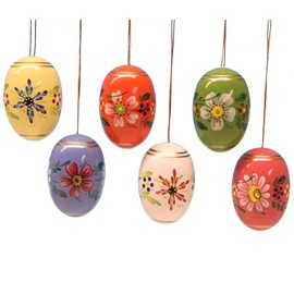 Original Erzgebirge Volkskunst Frieder & Andre Hand-Painted Easter Eggs with Flowers Motif Ore Mountains