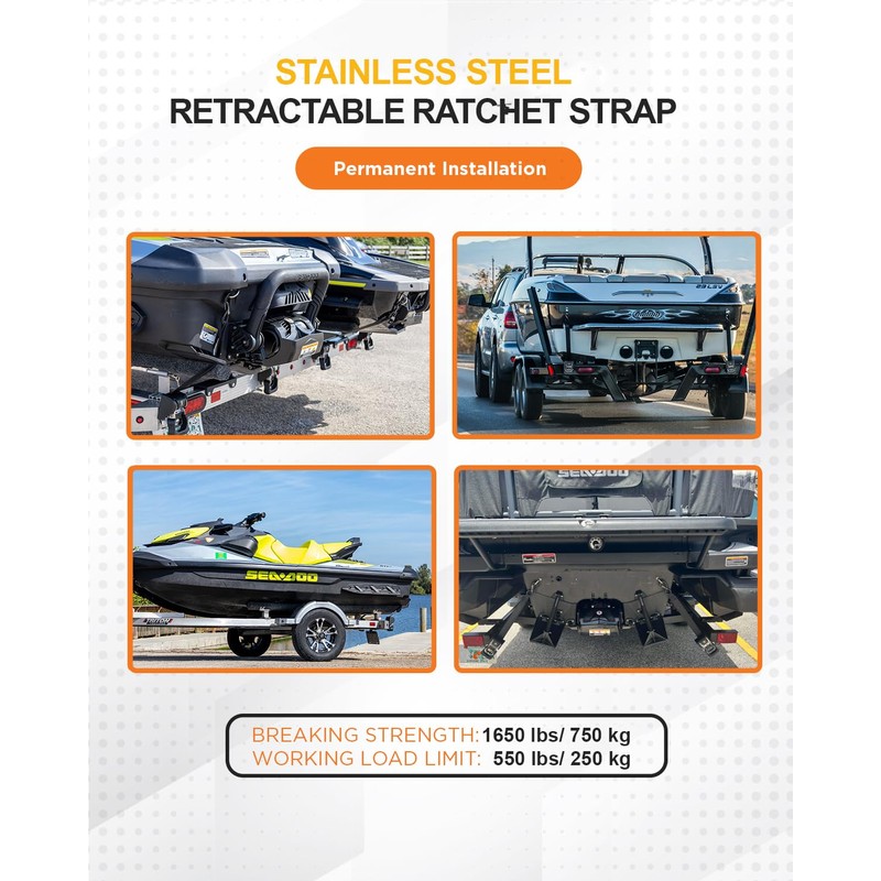 Strapinno 2PCS Stainless Steel Retractable Ratchet Straps (1 7/8 in