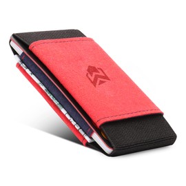 VBAX VBAX Elastic Wallet - Small Minimalists Slim Front Pocket Credit Card Holder for Men & Women (Cranberry Red, Suede Leather)