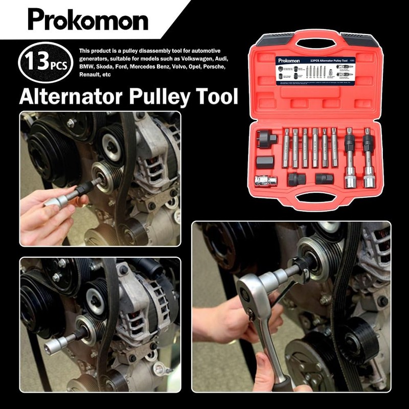 Prokomon 13 Pieces Alternator Pulley Tool Kit; Alternator Pulley Removal