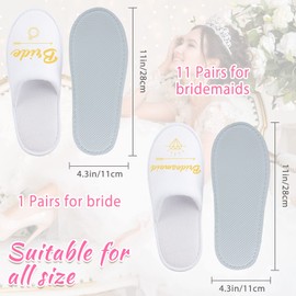 Hercicy 12 Pairs Wedding Bridesmaid Bride Slippers Set Disposable Hotel Slippers White Bridesmaid Gift Bridal Party Bridal Shower Spa accessories for Bachelorette Party Favor