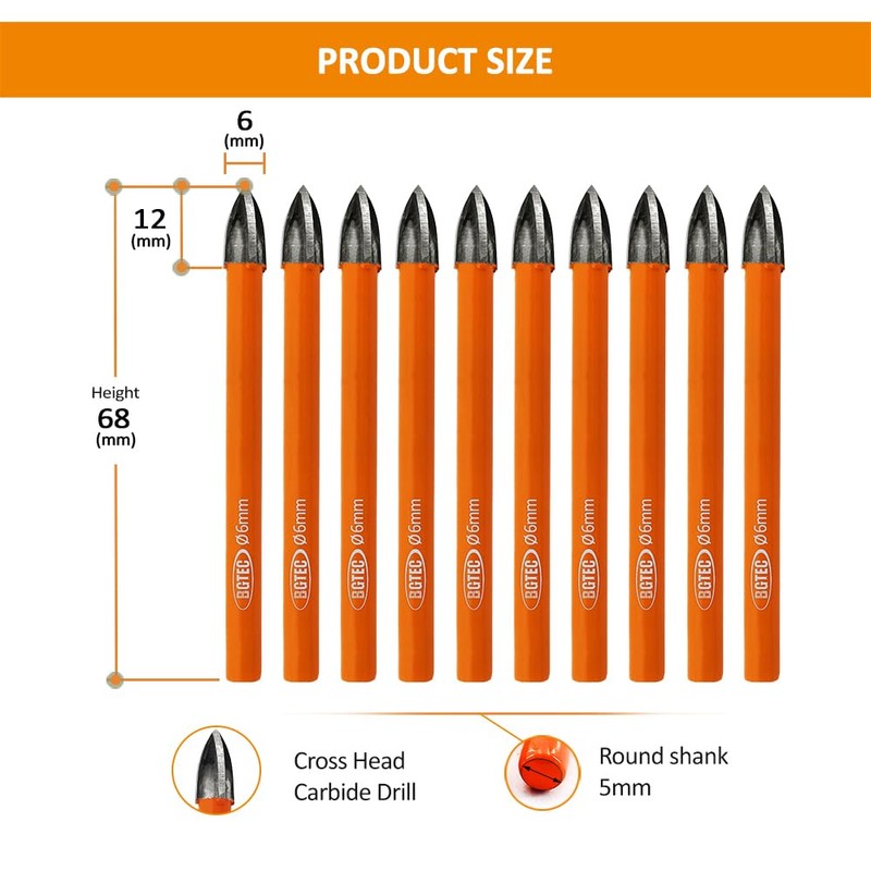 Carbide Tip Drill Bit-BGTEC Wood Drill Bits, 10pcs 6mm Round