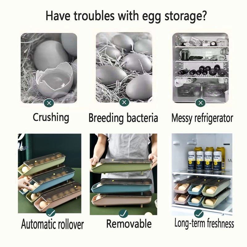 QeeHeng Egg Holder for Refrigerator with 4 Pack Stainless Steel