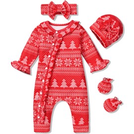 Aalizzwell 3-6 Months Newborn Baby Girls Christmas Romper Infant Winter Clothes Coming Home Outfit Xmas Clothing Red