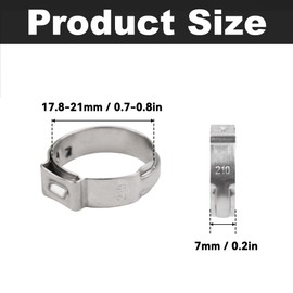 JIMDOAYO 50 Pcs Single Ear Hose Clamp 17.8mm-21mm, Stainless Steel Hose Crimp Clamps Ear Crimp Rings for Securing Pipe Hoses and Automotive