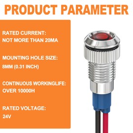 GASHER 5 PCS Energy Saving Indicator Light, LED Light 12V/24V/110V 20mA Panel Mount Light for Car Truck Boat Auto Part, Mounting Hole Size 8mm(5/16inch) Red LED (24V)