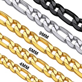 Suplight Men's Gold Figaro Chain 6MM 18 Inch Stainless Steel Chunky Figaro Link Chain Choker Necklace for Women