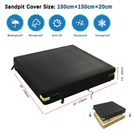 UQUUXSTAR Sandbox Cover Waterproof 600D Oxford Cloth PVC Coating Rainproof Anti UV Heavy Duty Square Sandbox Cover, Black, 59" x 59" x 7.9"