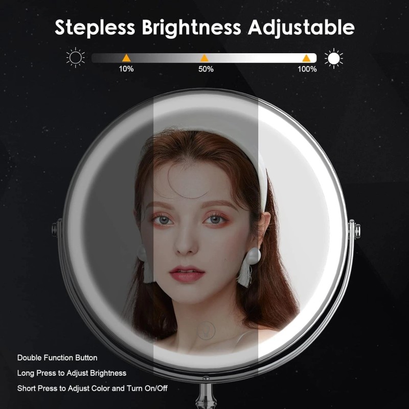 Deiovwxs Lighted Makeup Mirror 3000 mAh Rechargeable Double Sided Magnifying