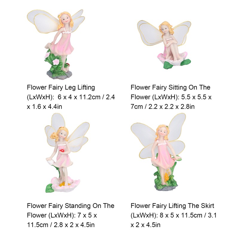 4Pcs Flower Fairies Figurines Statue Garden Home Ornament Resin Model