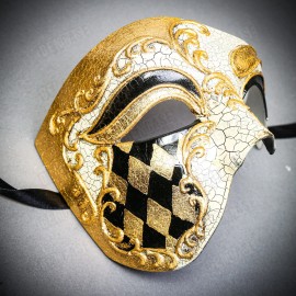 ILOVEMASKS Venetian Phantom Half Face & RED Glitter Peacock Black Feather Eye Couple Mask