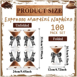 100 Pcs Espresso Martini Party Supplies Martini Glass Shaped Napkins Martini Bow Party Decorations Bar Beverage Paper Napkins Bachelorette Guest Napkins Coffee Martini Hand Towel for Birthday Wedding
