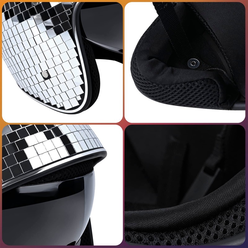 Disco Helmet with Retractable Visor Glitter Mirror Glass Punk Costume