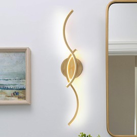 EDISLIVE Modern Wave LED Vanity Light Dimmable Modern LED Vanity Light Fixtures 15W Linear Wall Sconce with Acrylic Strip Shade 3000K,24 in LED Vanity Lights for Bathroom Bedroom Makeup,Gold