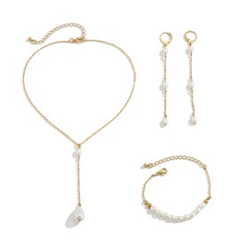 LIUYIDM Pearl Necklace Women's Set Sweet Water Pearl Necklace Double Layer Pearl Necklace with Pearl Pendant Pearl Earrings, Suitable for Wedding Birthday Party Gifts, Iron chain/imitation beads/alloy