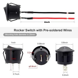 6 Pieces 12v Switch, Rocker Switch 12v, 20mm AC 6A/250V 10A/125V SPST 2 Pin 2 Position On/Off Toggle Car Boat Caravan On/Off - With 150mm Pre-Soldered Wires KCD1