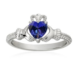 Heart Birthstone Claddagh Ring 925 Sterling Silver Elegant 6MM Tanzanite Rings Irish Jewelry Good Luck Gift for Women Size 6.5