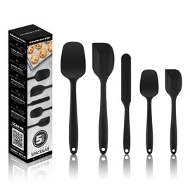 OVENTE Set of 5 Silicone Spatula , Food Grade Rubber Spatulas Heat Resistant w/ Stainless Steel Core & Seamless Design, Non Stick Rubber Spatula for Mixing, Baking & Cooking Black SP12305B