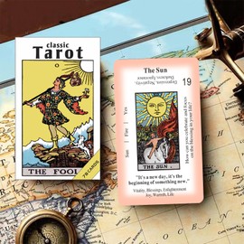 Classic Tarot Cards for Beginners With Meanings - 78 Card Deck Set for Learning and Fortune Telling (White)
