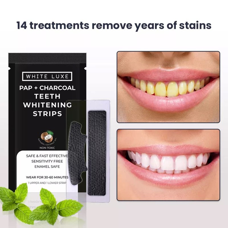 White Luxe Charcoal Teeth Whitening Strips - Coconut Oil &