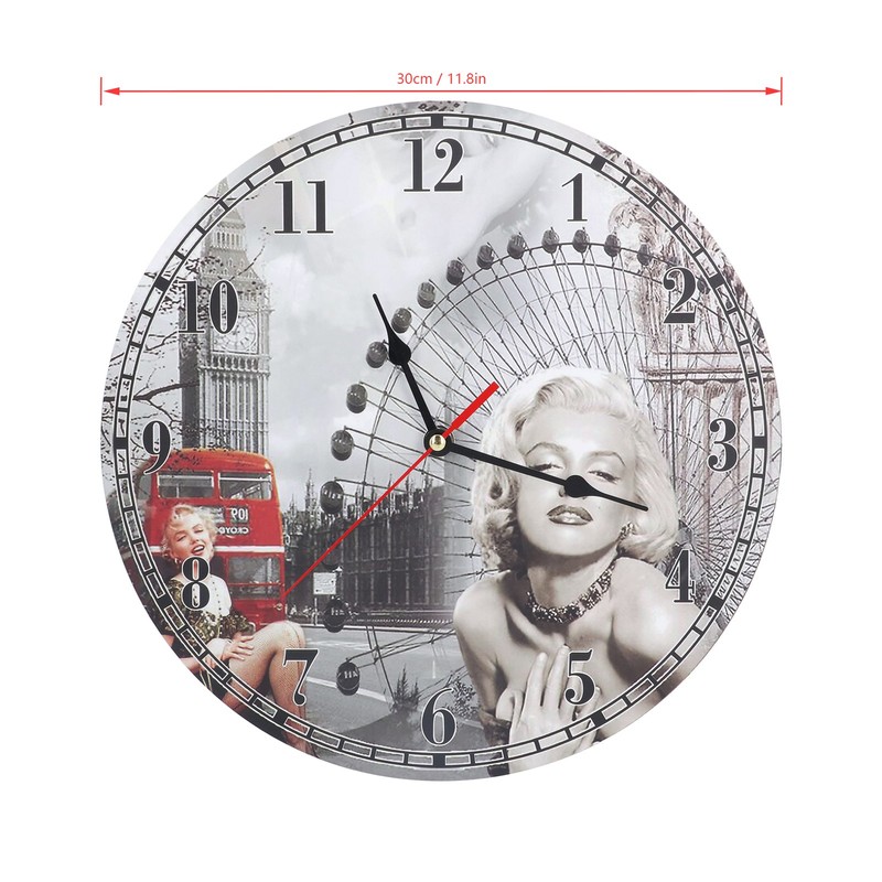 Wall Clock Antique Non Ticking Round Wall Clock Wooden Arabic