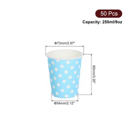 sourcing map Disposable Paper Cups, 50 Pack 9 OZ Party Decorative Cups for Coffee,Tea,Milk, Suitable for Party, Picnic,Travel and Event (Blue Polka Dots)