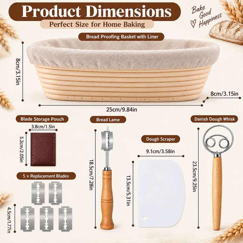 10-Inch Oval Banneton Proofing Basket Set for Sourdough Baking –