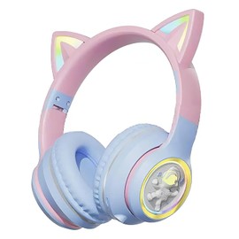 LOLO Audifonos Inalámbricos con Orejas de Gato, Auriculares Bluetooth 5.3 con Micrófono y Luz LED, Audifonos Diadema Plegable, Auriculares Estéreo Cancelación de Ruido (Azul)