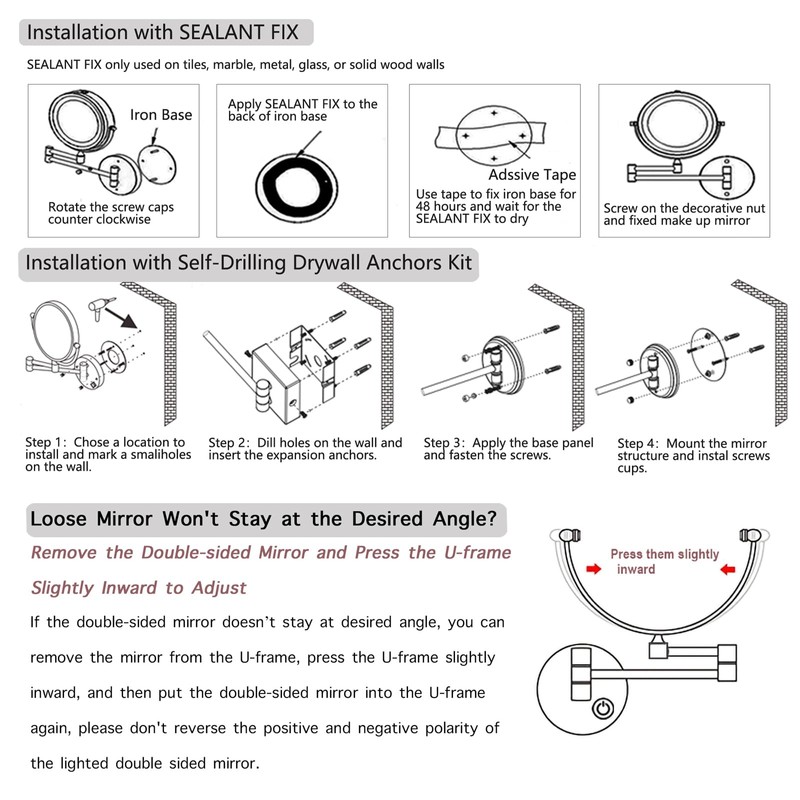 RECKODOR Hardwired Bathroom Wall Mounted Makeup Mirror with Lights and