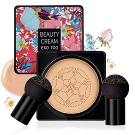 NUIBO Mushroom Head Air Cushion CC Cream Foundation, Moisturizing BB Cream, Long Lasting Matte Concealer with 2PCS Mushroom Head Sponges