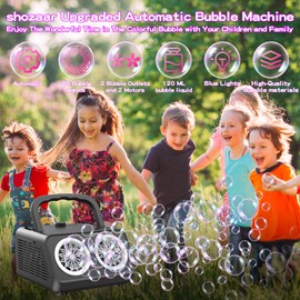 Bubble Machine,shozaar Upgraded Automatic Bubble Blower,Portable Bubbles Maker with 2 Fans,20000+ Bubble per Minutes, Bubble Blower Powered by Plugin/Battery for Indoor Outdoor Party Birthday Wedding