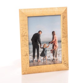 Classic Wooden Picture Frame for DIN A5 / 15 x 21 cm Photos - Ribbed Photo Frame in Gold with Real Glass for Beautiful Moments | Freestanding Wooden Frame Suitable for Table & Wall, Portrait and