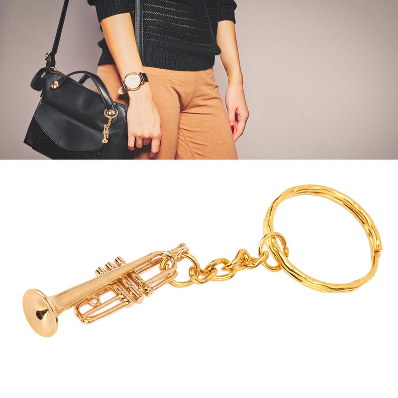 Trumpet Keychain, Miniature Musical Instrument Keychain, Metal, Brass, Fashionable, Stylish,