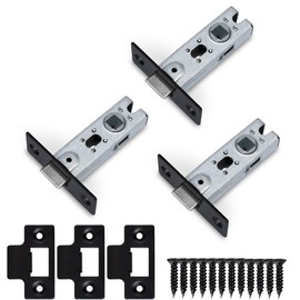 Bwintech 3 Pcs 65mm Steel Black Tubular Latch, Premium Mortice Latch, for Use with Sprung Lever Door Handles