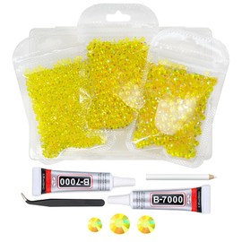 qiipii Transparent Lemon Yellow AB Resin Rhinestones w B7000 Glue for Bedazzling Crafting 3mm 4mm 5mm Citrine Flatback Stones Bulk Diamonds Gems for Nails Face Eyes Makeup Tumblers Bottles DIY Crafts