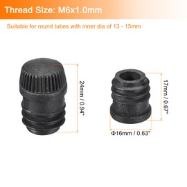 uxcell 4Pcs Inserts for Round Tubes with Leveling Feet, for 16mm/0.63" OD Round Tube, M6-1.0mm Thread Black Plastic Furniture Chair Blanking End Caps Insert Plugs
