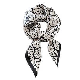 FEIBOON 100% Pure Mulberry Silk Scarfs 27"x27" Square Scarf Women Neckerchief Headscarf hair scarf bandana Gift Packed (Black Geometry)