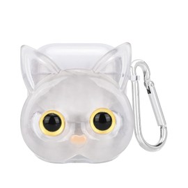 Cute Cat Case for AirPods 1/2 Cover with Portable Keychain, Cartoon Kawaii Design Women Teen Protective Shockproof Soft TPU Premium Cover for AirPods 2nd Generation - Clear