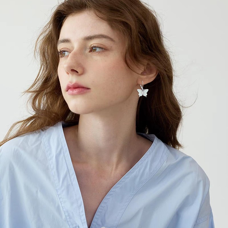 VONALA Butterfly Earrings Opal Butterfly Drop Earrings 925 Sterling Silver