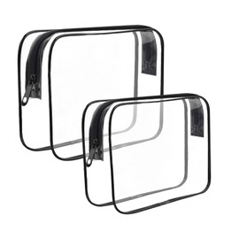 Transparent Toiletry Bag for Transporting Liquids PVC Cosmetic Bag Transparent Toilet Bag Waterproof Wash Bag Hand Luggage Aeroplane Makeup Bag Pack of 2, transparent