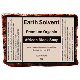 Earth Solvent Premium Organic African Black Soap, for Unwanted Skin Conditions. Pure & Natural Ingredients for All Skin Types (4oz)