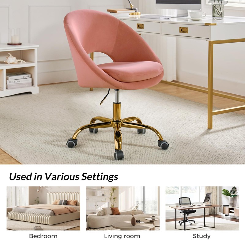 TINA'S HOME Modern Velvet Office Chair with with Adjustable Swivel,