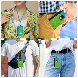 MASAPHlL Small Lanyard Wallet for Women/Men with RFID Blocking ID Badge Holder, Minimalist Nylon Zipper Pouch, Traval Neck Wallet with Keychain, ID Window for Card,Coin,Cash (Emerald Green+Sky Blue)