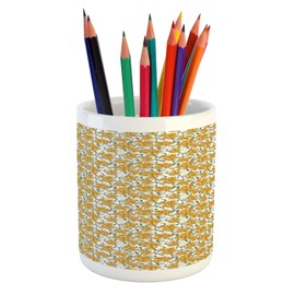Ambesonne Floral Pencil Pen Holder, Computer Graphics Arrangements Flowers and Leaves on Plain Background, Ceramic Pencil Holder for Desk Office Accessory, 3.6" X 3.2", Pale Orange and White