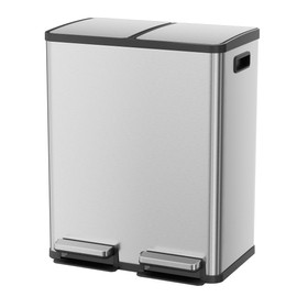 Kitchen Trash Can, 16 Gallon Garbage Can with Dual Inner Bins, Large Capacity 60 Liter Trash Can with Soft-Close Foot Pedal, Wide Stainless Steel Shape