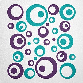 WANDfee® Wall Tattoo, Circles, Dots, 50 Stickers, Colour Choice For Children's Bedroom, Living Room, Hallway, Bathroom, Kitchen, Tile Stickers, turquoise