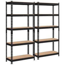 Topeakmart 2 PCS 5-Tier Utility Shelves, Metal Storage Shelves Garage Shelving Unit Adjustable Garage Storage Shelves Storage Racks Heavy Duty Shed Shelving - Black, 27.5 x 12 x 60 Inch