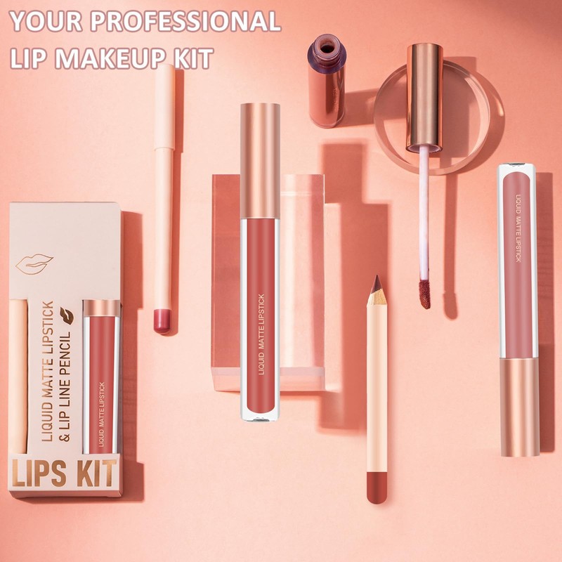 Prreal 2Pcs Lip Liner and Lipstick Makeup Set, Matte Liquid